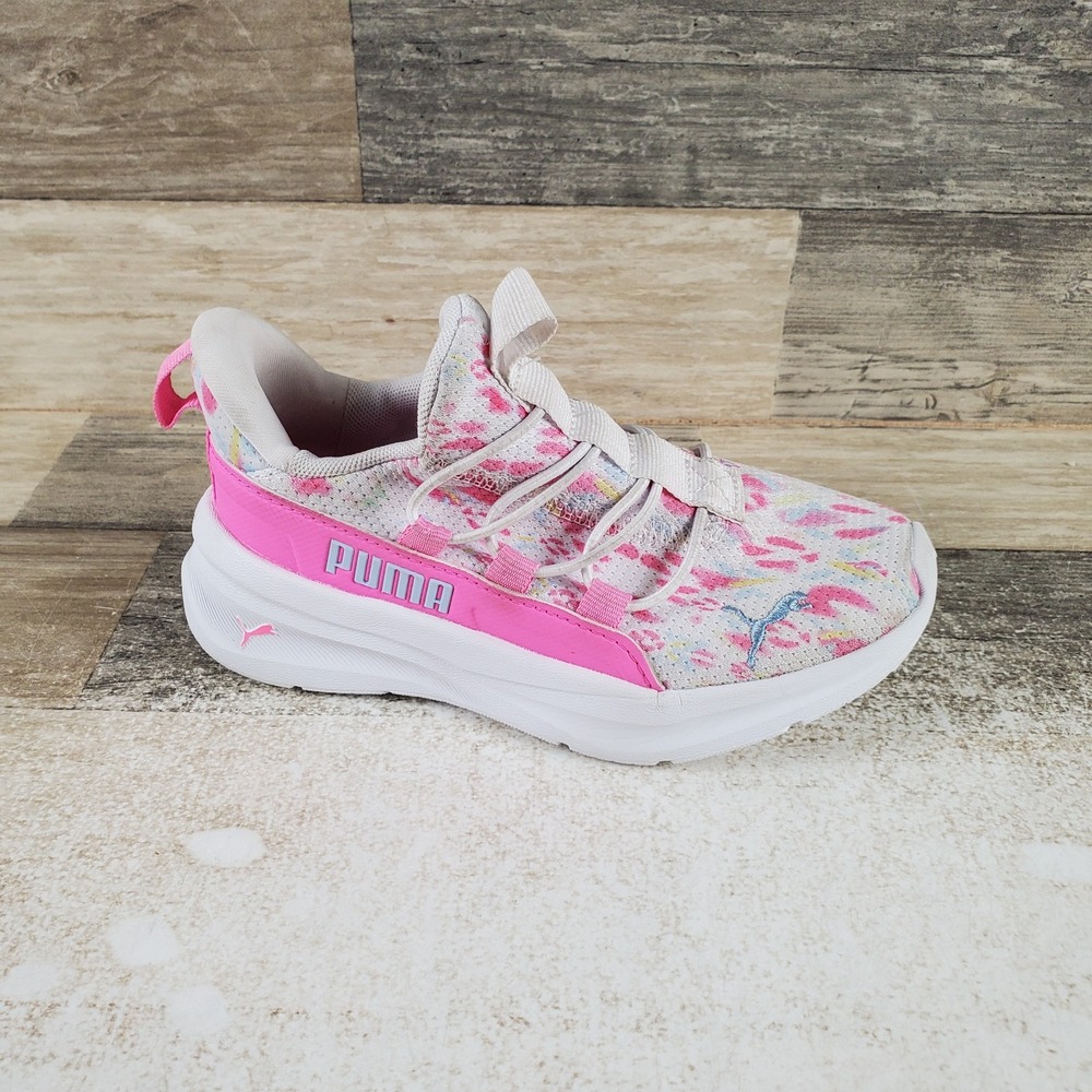 Puma Softride One4All Kids Shoes Sz 12 M White Pink Pixel Slip-On Sneakers